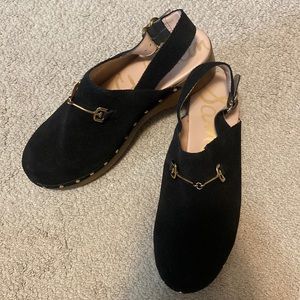 Sam Edelman black suede Hilda horsebit clogs 9 wood